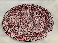 CGS International Fine Enamelware 17.5” Oval Platter RED WHITE Splatter Vintage picture