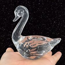1980s Clear Art Glass Swan Duck Figurine Clear Crystal Glass Bird Paperweight picture