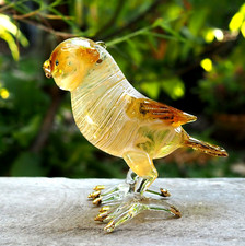 Amber Brown Owl figure figurine bird hand blown Glass gild 3.25