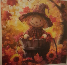 2 individual Paper Decoupage BEVERAGE NAPKINS -SCARECROW THANKSGIVING, 1 MOTIF picture
