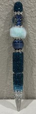Handcrafted Blue Clear Rhinestone Beaded Pen Sparkly Bling picture