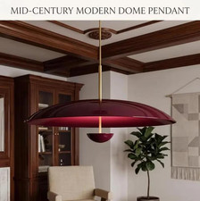 Mid Century Modern Dome Pendant Light -Large Burgundy Enamel Hanging MCM Chandel picture