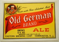 ca. 1950's Old German Brand Ale (Hammonton, New Jersey) Bottle Label picture