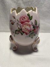 Vintage Napcoware Pink Floral Footed Cracked Egg Vase Handpainted Enamel picture