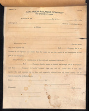c1910 Ann Arbor Railroad Co. and Steamship Lines Injury Affidavit Form & Note picture