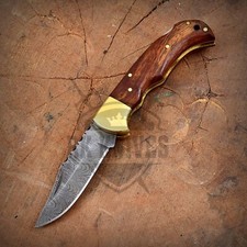 Handmade damascus folding knife wood handel picture