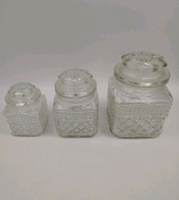 3 Vintage Wexford Anchor Hocking Glass Airtight Jars Canisters Diamond Point  picture