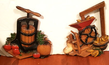 HOMCO 3D 1978 Cast Metal Wall Plaques Kitchen Decor Corn Sheller & Cider Press picture