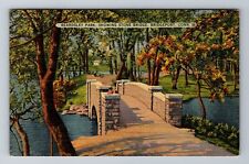 Bridgeport CT-Connecticut, Beardsley Park Stone Bridge, c1945 Vintage Postcard picture