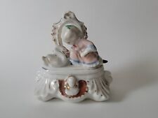 Antque German Faring Trinket Box Girl Swan Porcelain picture
