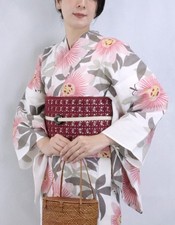 Japanese Yukata Women Cotton Passion Flower Pink Summer Kimono Ready-Made picture