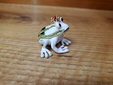 Trinket Box Metal Enameled Hinged Bejeweled White Prince Frog  picture