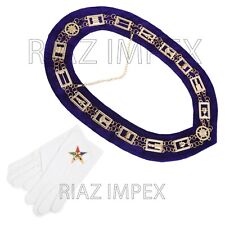 Masonic OES Order of Eastern Star Gold Chain Collar Purple Backing with Gloves picture