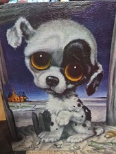 Vintage Gia Sad Eye Puppy Beach Scene Lithograph Print on Cardboard 6