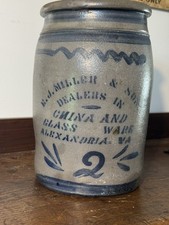 Rare E J Miller & Son 2 Gal Merchant 3 Striper Crock, Excellent Cond  picture