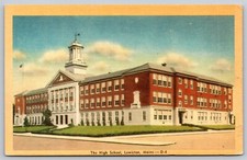 Lewiston Maine Linen Postcard The High School picture