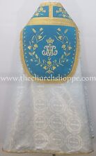 Silver Marian Blue Cope & Stole Set with AM embroidery,capa pluvial,far fronte picture