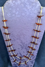 Native American Carved Amber Bird Mammal Fetish Heishi Necklace 28 Inch Tsikewa picture