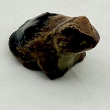 Vintage Miniature Glazed Ceramic Frog Figurine, Naturalistic Brown Black picture