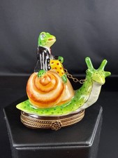 Hand Painted Limoges France Frog Riding a Snail Trinket Box picture