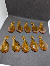 LOT OF 10 NOS VINTAGE ITALY AMBER GOLD CRYSTAL TEARDROP CHANDELIER PRISM PART 2