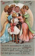 Antique Postcard 1909 Christmas Humor Man Surrounded by Women Watkins & Kracke picture