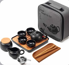 Portable Chinese Kungfu Tea Set Travel Case w/ Teapot, Cups & Bamboo Tray picture