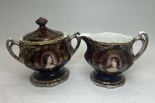 Zeh, Scherzer & Co Royal Vienna Portrait Art Nouveau Creamer and Sugar Bowl Set picture