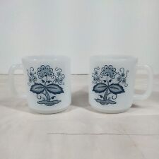 Set of 2 Glasbake Blue Onion Flower Coffee Mugs Cups picture
