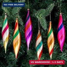 6 Pcs Vintage Glass Finial Christmas Candy-striped Icicle Ornaments picture