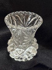 Vtg Pressed Glass Toothpick Holder Diamond Pattern Cut In Beaded Rim picture