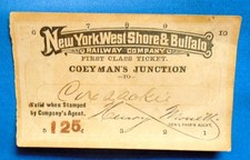 RARE 1883 N Y WEST SHORE & BUFFALO RAILWAY TICKET COEYMANS JUNCTION TO COXSACKIE picture