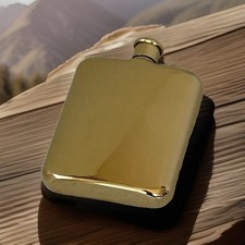 EUC Vintage Working Golden Gold Bling Wealthy Metal Liquor Drinking Party Flask picture