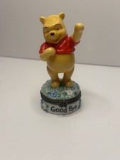 VTG Disney Winnie the Pooh Waving GOOD BYE Porcelain Hinged Trinket Box picture