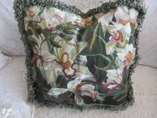 Vintage Aubusson style Gorgeous Lilies Needlepoint Pillow NWOT 18