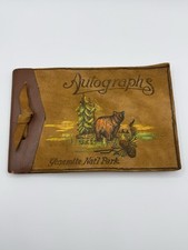 Vtg 1949 Painted Leather Suede Yosemite National Park Autographs Book Pinecone  picture