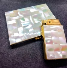 Vintage Crown Musical Lighter Matching Mother of Pearl Cigarette Case Gift Set  picture