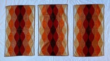 Vtg Set of 3 CANNON Hand Towels MCM Sculpted Brown Tan Orange Geometric Swirls picture