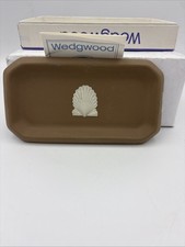 Wedgwood Taupe Brown Jasperware Scallop Sea Shell Rectangular Tray Dish Boxed picture