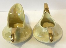 Vintage Pearl China Creamer and Sugar Bowl, Yellow Pearlized, Gold Trim Art Deco picture