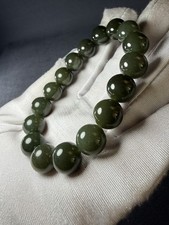 11.8mm Natural Hetian Jade Bracelet – Dark Qiemo Green Sugar Hotan Nephrite Jade picture