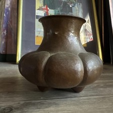 Vintage Santa Clara del Cobre Hammered Copper Lobed Pumpkin Vase with Feet picture
