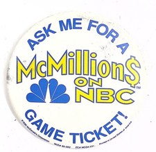 1989 Vintage McDonald's McMillion$ on NBC Button Pin - Promotional Collectible picture