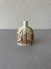 Vintage Austria Ceramic Bud Vase Brown Cream Textured Relief 4.75” Mid Century picture