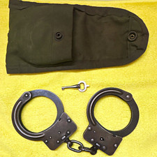 Crockett & Kelly Inc Police Handcuffs w/ Key and Green Cloth Pouch picture
