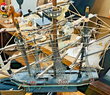 Whaling Ship Clipper, Antique Vintage US 1846 Model  Wood, small picture