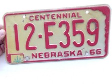 Vintage NEBRASKA License Plate 1966 CENTENNIAL KNOX COUNTY 12 - E359 picture