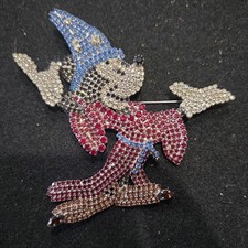 Large Vtg Gemstone Sorcerer Mickey Fantasia Brooch picture