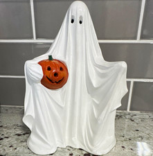 Vintage 1972 Byron Molds ceramic ghost holding pumpkin picture