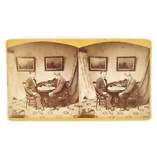 Young Men Playing Chess Stereoview c1877 Antique Game Match Oil Paintings A997 picture